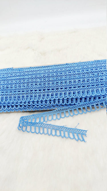 9 Yards Blue Embroidery Cotton Lace Trim, Approx. 20mm Wide, Fringe Trim